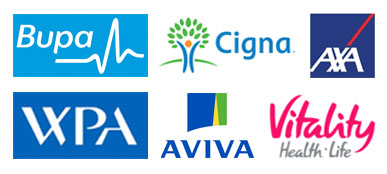 Registered therapy provider for BUPA, Aviva, Cigna, Vitality, AXA, WPA logos