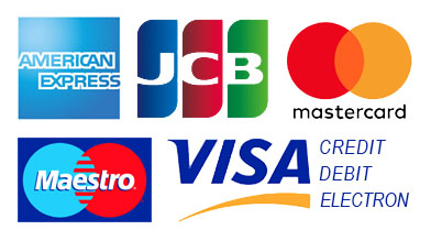 mastercard, visa, american express, jcb, maestro card logos